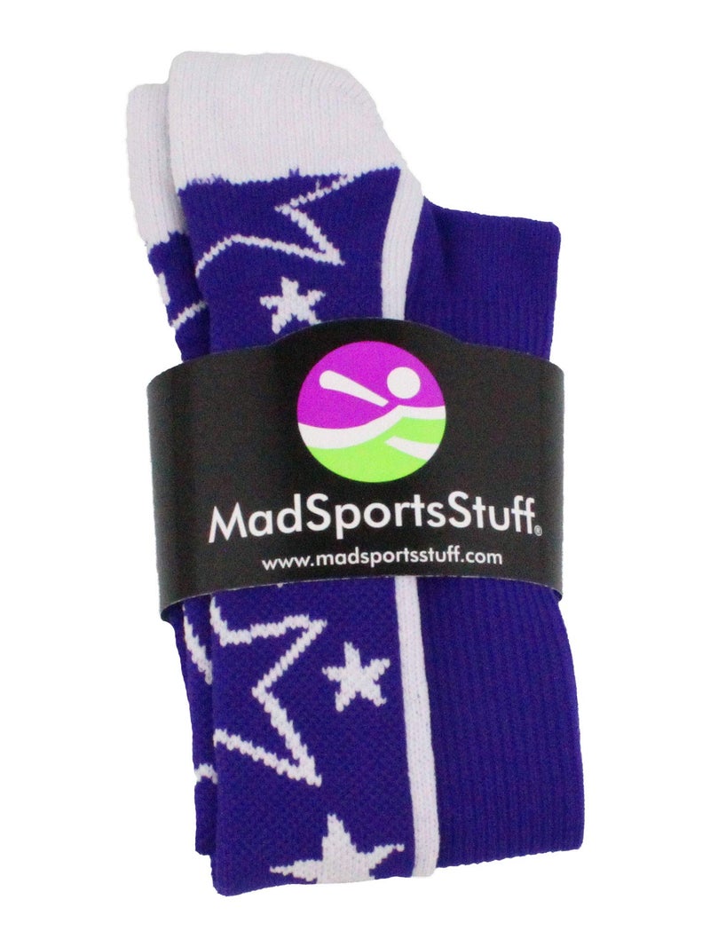 MadSportsStuff Crazy Socks with Stars Over the Calf Socks (Purple/White, Small) - Image 2